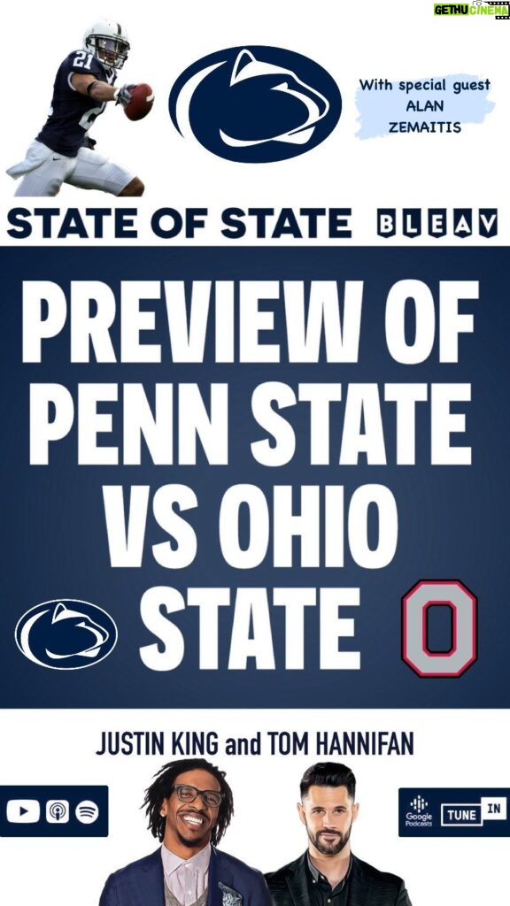 Thomas Hannifan Instagram - On today’s episode of #STATEofSTATE, we preview #PennState vs #OhioState! @j.king_lig & I are joined by legendary #PSU DB Alan Zemaitis - now a Recruiting Coordinator for #PennStateFootball - to break down the matchups between OSU’s skill players and PSU’s DB’s, the history of this rivalry, and Zemaitis’ history at Penn State! Link in bio and story! . . @bleavnetwork @bluewhiteoutfitters #weare #pennstate #happyvalley #nittanylions #football #collegefootball #collegefootballplayoff #bigten #bigtenfootball #ohiostatefootball