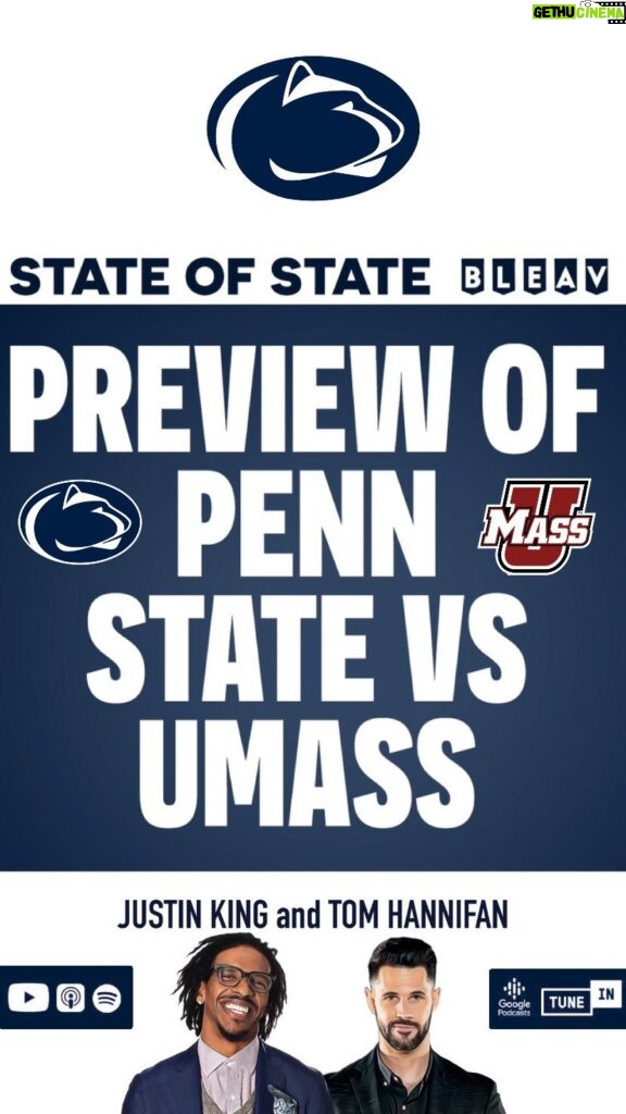 Thomas Hannifan Instagram - On today’s episode of #STATEofSTATE, @j.king_lig & I preview #PennState vs #UMass this Saturday at Beaver Stadium! What do the No. 6 Nittany Lions need to clean up this week before traveling to #OhioState next week? Link in bio and story! . . @bleavnetwork @bluewhiteoutfitters #weare #pennstatefootball #psu #happyvalley #nittanylions #bigten #bigtenfootball #collegefootball #collegefootballplayoff #ohiostatefootball #umassfootball