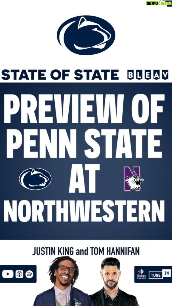 Thomas Hannifan Instagram - On this week’s episode of #STATEofSTATE, @j.king_lig and I preview No. 6 #PennState’s road matchup vs #Northwestern. Can the Nittany Lions carry the momentum of their dominant win over #Iowa and beat another #BigTen opponent before their bye week? Link in bio and story! . . @bleavnetwork @bleavsports @bluewhiteoutfitters #weare #pennstatefootball #psu #nittanylions #happyvalley #bigten #bigtenfootball #collegefootball #collegefootballplayoff #football #northwesternuniversity #northwesternfootball
