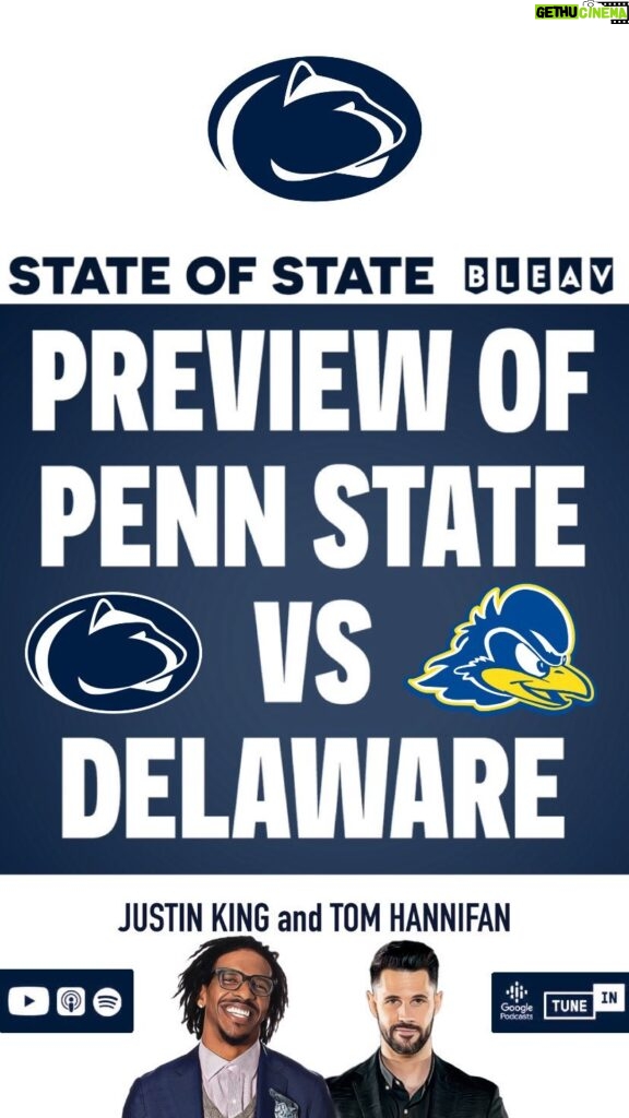 Thomas Hannifan Instagram - On today’s episode of #STATEofSTATE, @j.king_lig and I have your full preview for No. 7 #PennState vs #Delaware this Saturday! What improvements do the Nittany Lions need to make following their win against #WestVirginia with #BigTen play beginning next week? Link in bio and story! . . @bleavsports @bleavnetwork @bluewhiteoutfitters #weare #pennstatefootball #psu #nittanylions #bigtenfootball #collegefootball #collegefootballplayoff #football #happyvalley