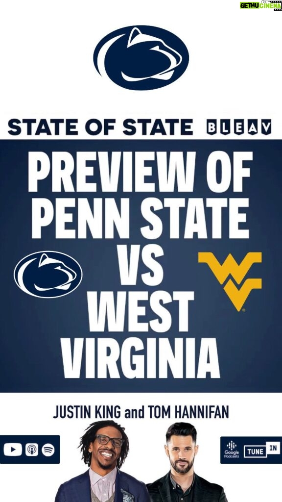 Thomas Hannifan Instagram - On today’s episode of #STATEofSTATE, we have your full preview of #PennState’s season opener vs #WestVirginia this Saturday night at Beaver Stadium! @j.king_lig and I discuss what’s happening with QB Drew Allar, break down James Franklin’s Tuesday press conference, and dive into the important details of #PSUvsWVU. Link in bio and story! . . @bleavsports @bleavnetwork @bluewhiteoutfitters #weare #pennstatefootball #psu #westvirginiafootball #bigten #bigtenfootball #big12 #big12football #football #collegefootball #collegefootballplayoff #happyvalley #nittanylions