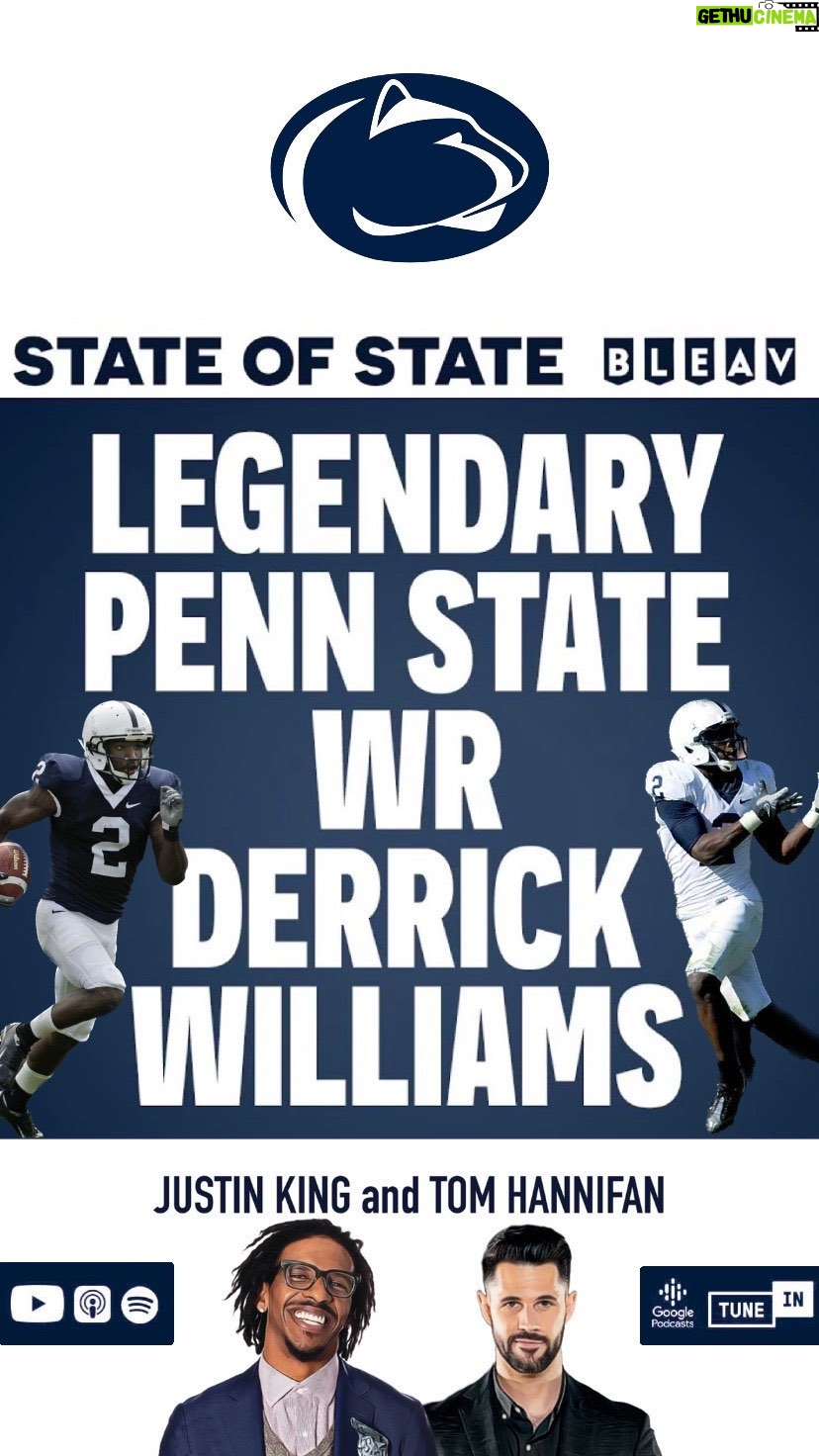 Thomas Hannifan Instagram - On today’s episode of #STATEofSTATE, @j.king_lig and I are joined by the legendary #PennState WR @dwheelz2! Derrick shares his thoughts on the 2023 season, PSU’s lineage of wide receivers, and the magical 2005 team. Link in story and bio! . . @bleavnetwork @bleavsports @bluewhiteoutfitters #weare #pennstatefootball #psu #happyvalley #nittanylions #bigten #bigtenfootball #collegefootball #football #collegefootballplayoff