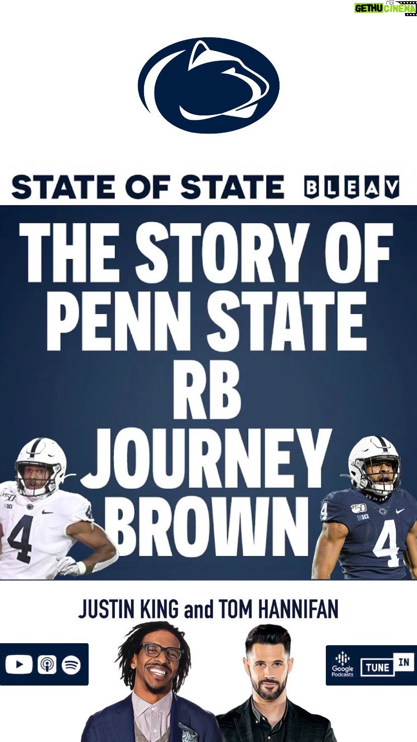 Thomas Hannifan Instagram - On today’s episode of #STATEofSTATE, @j.king_lig and I are joined by former #PennState RB @_journey_brown_! Journey shares the stories of his sensational 2019 season, his Cotton Bowl MVP, memories of Micah Parsons and Saquon Barkley, his forced medical retirement, and his burgeoning new career in #NASCAR! Link in bio and story! . . Special thanks to @mattyfreshtunes for music in this video! . . @bleavsports @teamtrackhouse @bluewhiteoutfitters #weare #psu #pennstatefootball #happyvalley #bigten #bigtenfootball #collegefootball #collegefootballplayoff #football #lawnboyz #cottonbowl #mentalhealth