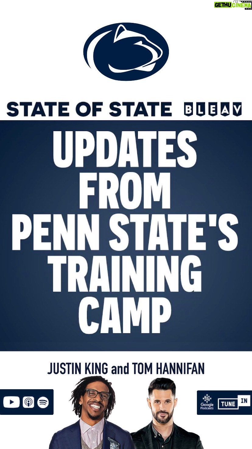 Thomas Hannifan Instagram - On today’s episode of #STATEofSTATE, @j.king_lig and I have the latest news, notes, and insight from #PennState training camp. Which side of the ball is looking the best? And which position battles are standing out? Link in bio and story! . . @bleavsports @bluewhiteoutfitters #weare #pennstatefootball #psu #happyvalley #nittanylions #collegefootball #collegefootballplayoff #football #bigten #bigtenfootball