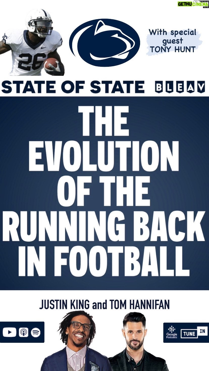 Thomas Hannifan Instagram - On this week’s episode of #STATEofSTATE, @j.king_lig and I are joined by former #PennState and #NFL running back @tony.hunt26! Hunt gives his thoughts on the current state of the position at all levels of football, plus we dive into how the Nittany Lions could utilize Nick Singleton and Kaytron Allen this season. Link in story and bio! . . @bleavsports #weare #pennstatefootball #psu #nfl #runningback #bigten #bigtenfootball #collegefootball #football #collegefootballplayoff #nittanylions #happyvalley
