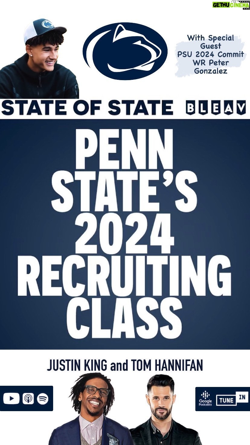 Thomas Hannifan Instagram - On today’s episode of #STATEofSTATE, @j.king_lig and I are joined by #PennState’s commit for the recruiting class of 2024, WR @petergonzalez7_ ! Peter explains how he and his classmates will fit into the existing competition at wide receiver. Link in bio! . . @bleavsports @bluewhiteoutfitters #weare #pennstatefootball #pennstaterecruiting #football #collegefootball #collegefootballplayoff #bigten #bigtenfootball #widereceiver #psu #happyvalley #nittanylions