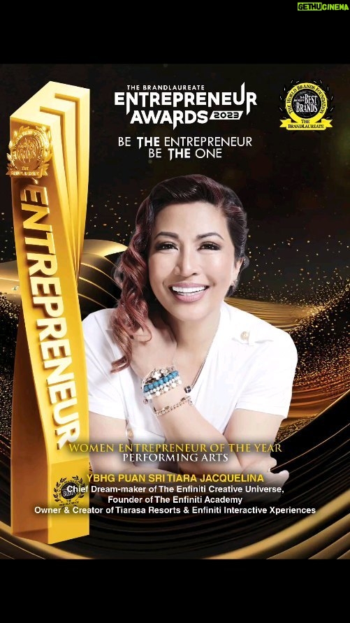 Tiara Jacquelina Instagram - Thank you so much for this honour @the_brandlaureate 🙌🏼 I'm most humbled to receive a Women Entrepreneur Of the Year award for my work in Performing Arts. This will definitely inspire me to keep creating, learning and growing. I couldn't be there in person to receive it, so I made this acceptance speech video (aiyooo.. I just realised how I was so tanned after playing golf 🙈) Again, this is such an honour - and it's the perfect gift for me for my birthday tomorrow, wooohoooooooo! 😄💜 #brandlaureate #award #achievementaward #performingarts #performingartsmalaysia #TiaraJDreamMaker #EnfinitiMakesMagic