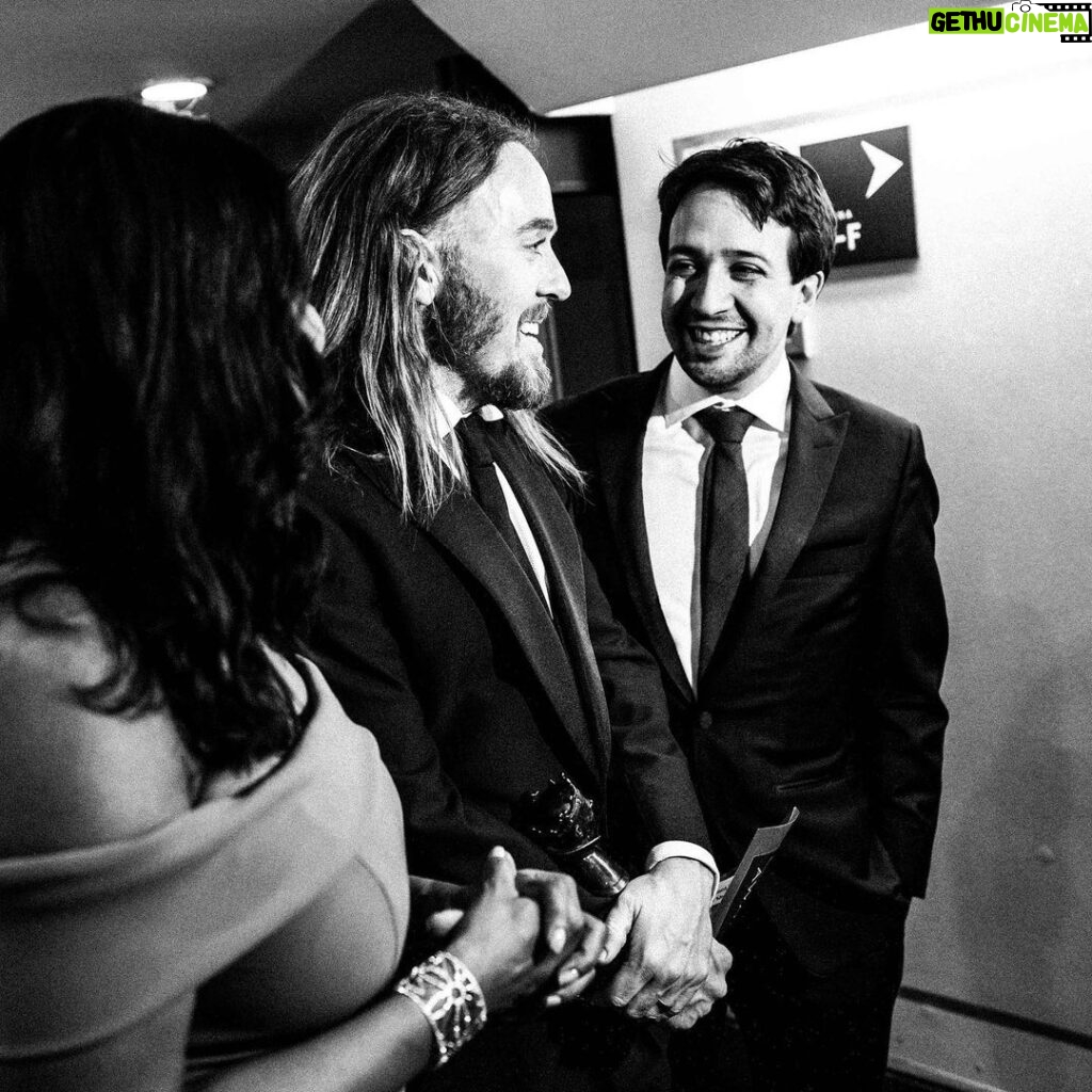 Tim Minchin Instagram - The excellent @matthumphreyimages sent me this pic from a few years ago, when we had just received Best Musical for Groundhog Day at the @olivierawards. I had the massive thrill of receiving it from our games’ gentlest genius, @lin_manuel, and genuine living legend @audramcdonald. Was a special, special night… clearly enhanced by the fact that I was absolutely rocking my Friar Tuck facial hair.