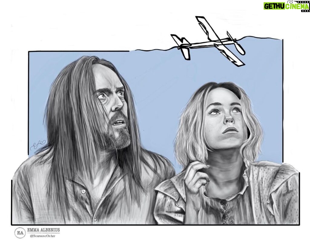 Tim Minchin Instagram - • The Aeroplane • - ✨Design 2/2 ✨Digital drawing made in Procreate ✨25-30h of work ✨ Original photo from the Tv Series Upright S2 ✨ Comment, share and like this artwork to support my art - This design is called The Aeroplane. The aeroplane design was made for Tim’s single with the same name. That song was made for the Tv Series Upright S2. The meaning of this design is for me deeper and more special. (Spoiler alert) The whole series Lucky is waiting for Billie to get of off that plane and get to him. This drawing illustrates how he (and Meg) looks up in the sky searching for that plane, wondering if they will be there in time… - 🏷️ @timminchin #timminchin #upright #uprighttvseries #theaeroplane #aparttogether #aparttogetheralbum #timminchindrawing #fanart #artwork #art #digitalart #procreateart #procreateportrait