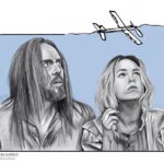 Tim Minchin Instagram - • The Aeroplane • - ✨Design 2/2 ✨Digital drawing made in Procreate ✨25-30h of work ✨ Original photo from the Tv Series Upright S2 ✨ Comment, share and like this artwork to support my art - This design is called The Aeroplane. The aeroplane design was made for Tim’s single with the same name. That song was made for the Tv Series Upright S2. The meaning of this design is for me deeper and more special. (Spoiler alert) The whole series Lucky is waiting for Billie to get of off that plane and get to him. This drawing illustrates how he (and Meg) looks up in the sky searching for that plane, wondering if they will be there in time… - 🏷️ @timminchin #timminchin #upright #uprighttvseries #theaeroplane #aparttogether #aparttogetheralbum #timminchindrawing #fanart #artwork #art #digitalart #procreateart #procreateportrait