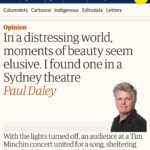 Tim Minchin Instagram – The very kind and thoughtful Paul Daley wrote a lovely article about attending my show in Sydney on Saturday night. 
There’s a link in my stories. X