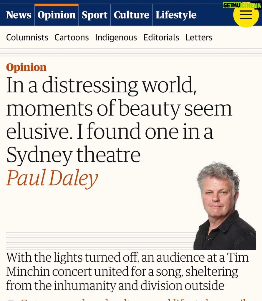Tim Minchin Instagram - The very kind and thoughtful Paul Daley wrote a lovely article about attending my show in Sydney on Saturday night. There’s a link in my stories. X