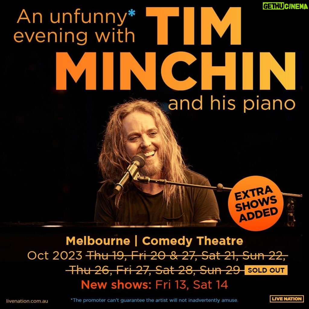 Tim Minchin Instagram - 🇦🇺Melbourne! Two more new shows added: Friday 13th and Saturday 14th October. Link in bio.