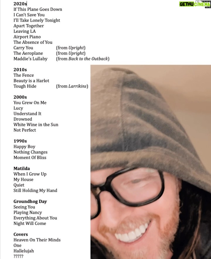 Tim Minchin Instagram - Peeps with tickets for these Unfunny gigs: Do tell me if there’s anything on this list that you’re particularly excited by. I shall informally gather data and even, perhaps, respond to it. Xx