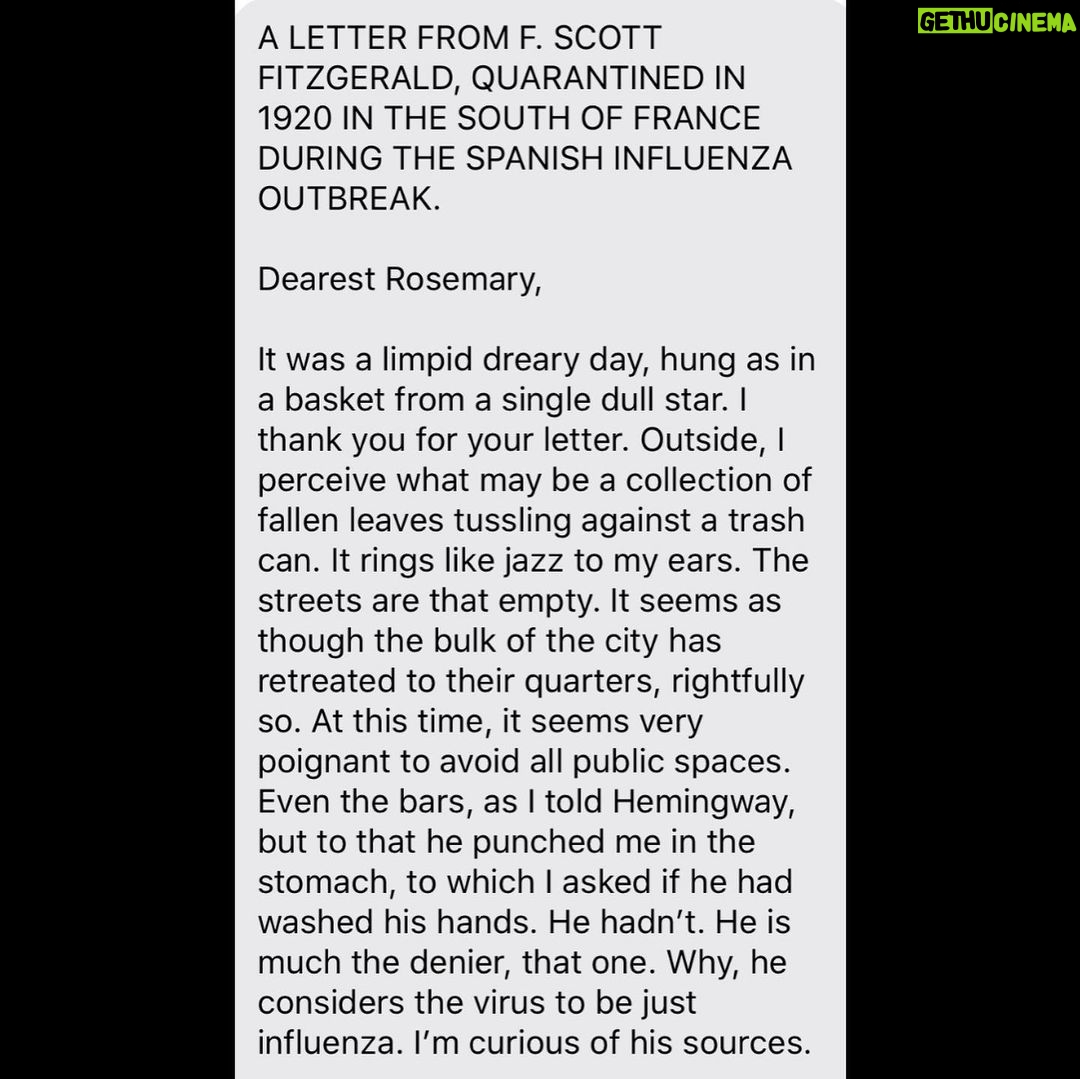 Tim Roth Instagram - Also. From F.Scott Fitzgerald.