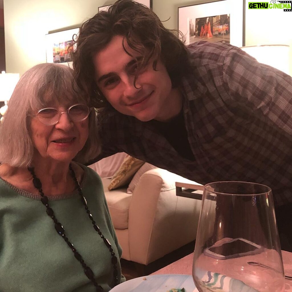 Timothée Chalamet Instagram - thank you so much for the birthday wishes, it means the world to me. sending all the love and warm feelings I’ve received towards this special lady who turns 91 (!) in 5 days, and without whom, I wouldn’t be. Period. Peace and Love ✌🏼❤️