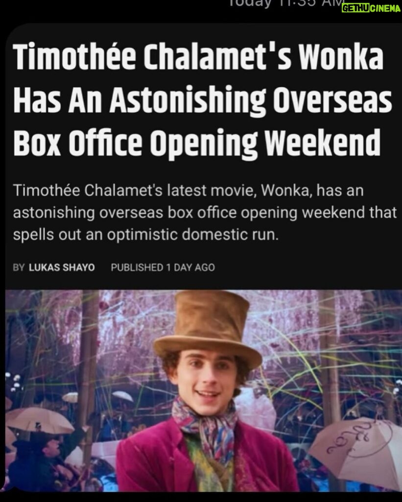 Timothée Chalamet Instagram - WOWWWW - actually can’t believe this!! What a week! Thank you to everyone who saw WONKA in theaters this past weekend and to the GOLDEN GLOBES for the nomination! One more week till we’re out in the US!! every good thing in this world started with a dream :) 🕺🕺🕺