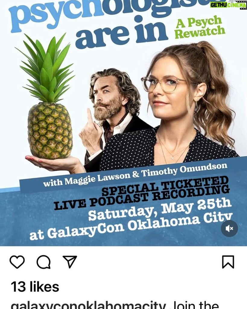 Timothy Omundson Instagram - 🚨Hey, Psych Fans! @magslawslawson and I are UPPER CASE EXCITED to announce the newest stop on the #PsychPodTour24 ‼️we are bringing our @thepsychologistsarein Live Show to @galaxyconoklahomacity Come be a part of the #DeliciousFlavor 🍍#TouringTheShitOutOfIt Oklahoma City, Oklahoma