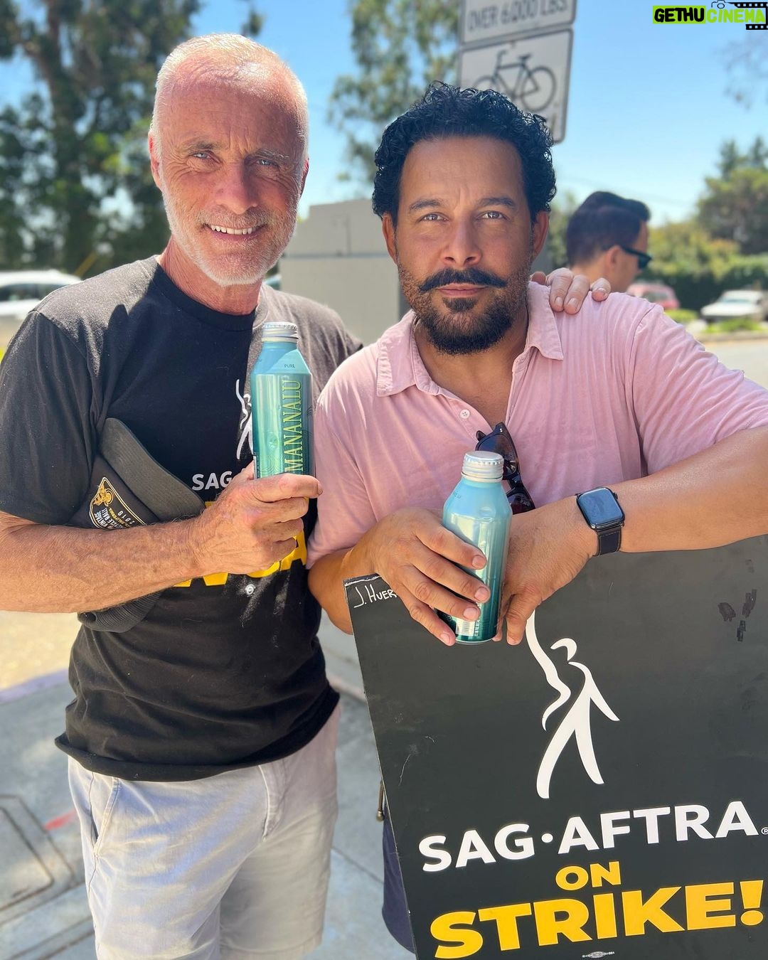 Timothy V. Murphy - 1.3K Likes - Myself and Jon,walking the picket line,supporting our unions,looking for a fair deal at Fox Studios …oh,and thanks Jay for keeping everyone hydrated @jonhuertas @companyyoukeepabc @prideofgypsies @mananalu.water @sagaftra @writersguildwest #union #unionstrong @sagaftrafound @fox