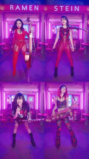 Tina Guo Instagram - Ramenstein plays Deutschland by @rammsteinofficial ! We still have signed posters available (lynk in bi0!) 

🎻@miaasanomusic
🎻@tinaguo 
🎸@kikiwongo 
🎷 @gkellymusic 
Video by @pashariger 
Mix by @jackkosto 

#ramenstein #rammstein #deutschland #band #rock #metal #shred #violin #electricviolin #cello #electriccello #guitar #electricguitar #saxophone