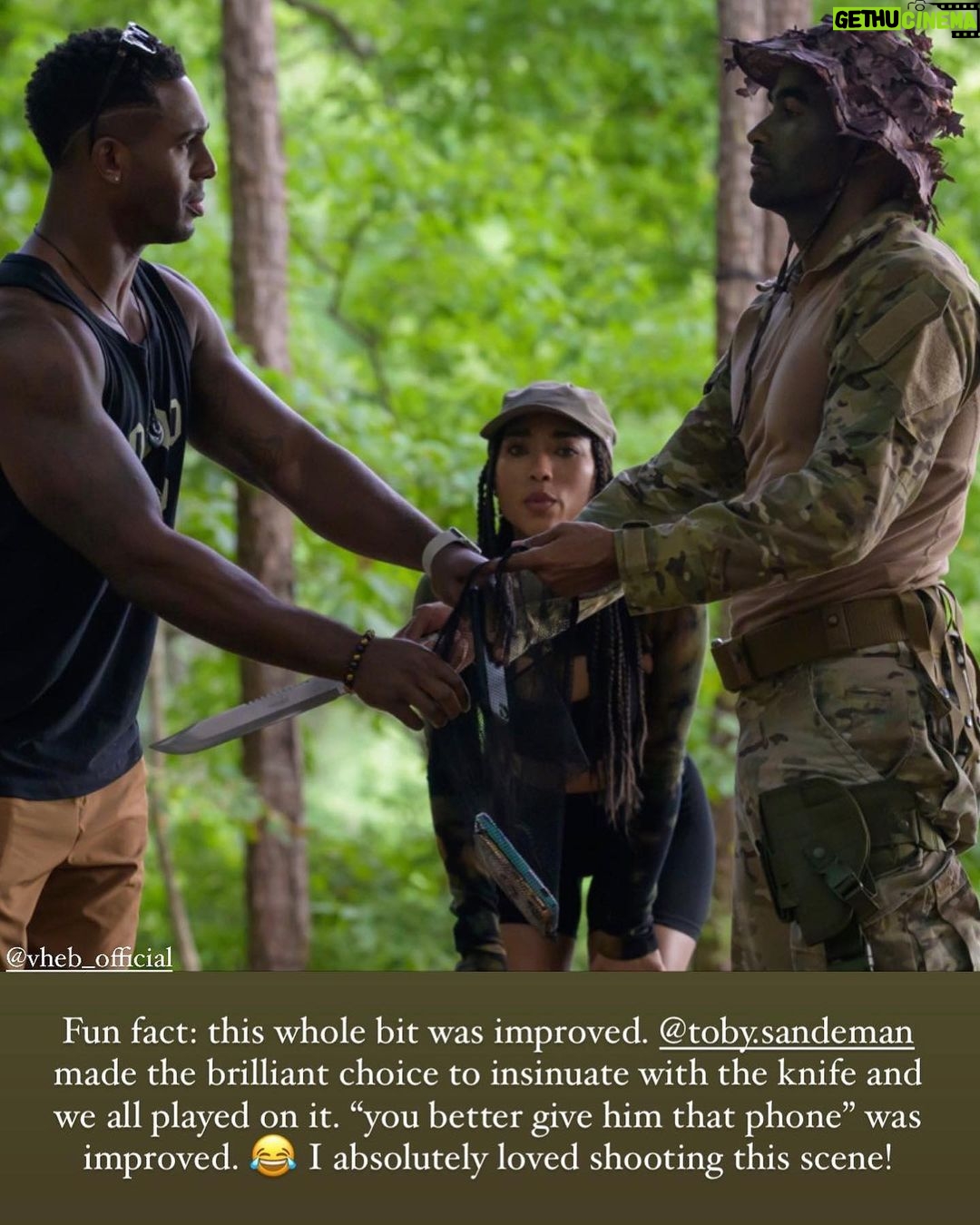 Toby Sandeman Instagram - Had a lot of fun in making Episode 3 Of The Game. A little #Bts commentary to go along with the Slides. ✨✨✨ When I first got sent the script I was going through my process of trying to identify ways to best illuminate what was on the page and the character, Garret Evans himself. And then, I had this Idea!!! Buttttt I knew immediately that if I wanted it to be used come filming time I needed people to FEEL the full effect on the table read which was only hours away from starting. (Showing is always better than telling) ✨✨ I dashed out the house. Hit the Google search and found the closest Army and Navy store. I bought camo face paints & an army fatigue boonie hat and messed around In the mirror until I showed up to the zoom table read ln FULL REGALIA, having NOT told a Soul I was doing so😝😝😝 (Actual footage of how I popped on screen In the table read in Slide 2.) The Roar of laughter was incredible!! Thankfully our Showrunner @devon_greggory, Execs, Writer and Director all loved it and gave the green light 🚦for Garret to wear not only the full face paint but the boonie hat too come time to film. (Slide 3 was the unasked for selfie I sent my showrunner after the table read) 🤣🤣🤣 Slide 4. Tim Moore (@makeupmagician31) our great make up artist saw the vision and went to town using his artistry to make it next level. Slide 5 Is the finished product. Slide 6, 7, 8- is Day one of filming with My Game Gang. Who really took it home playing off of Garrets Intensity, setting up the jokes or slamming them home amazingly. And finally our amazing Director @kelp1031 who really helped me bring my idea and fit it into her vision, guide me through the ep and yet have room to play!! It takes a Village!!!!