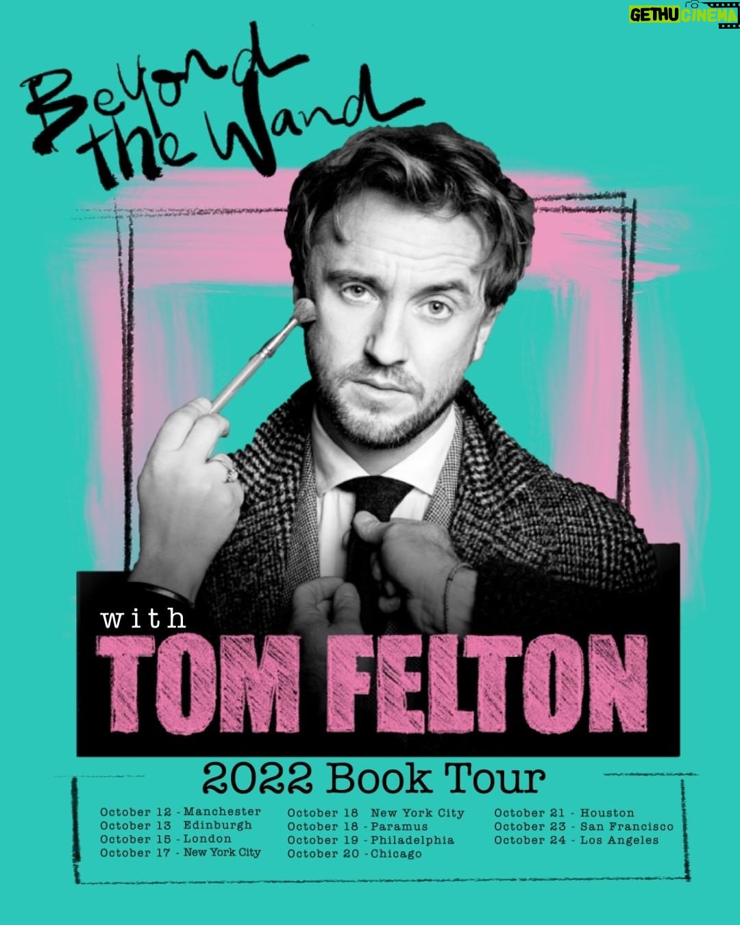 Tom Felton Instagram - BEYOND excited to share this news. Consider yourself officially invited to the Beyond The Wand tour, from London to Los Angeles. There’ll be meet and greets, book signings, conversations and Q&As. I can’t wait to see you there. #beyondthewand UK tickets go on sale this Friday at 10am BST. US tickets go on sale NOW! Link in bio.