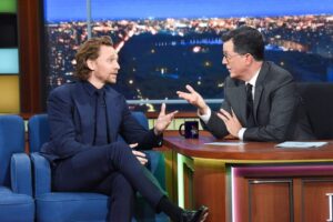 Tom Hiddleston Instagram - What an honour to be a guest on @colbertlateshow with this man, @stephenathome. One of the smartest, and the best. #BetrayalBroadway
