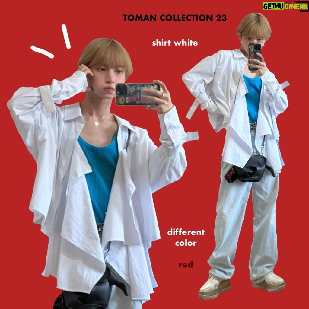 Toman Instagram - TOMAN COLLECTION shirt (white) style👕👖👟 最近は後ろのひらひらを全て外して フロントのボタンと合体させた 前下がりシルエットにハマっています＾＾ size : M_Ｌ / n red / ¥8,000＋tax 〰〰〰〰〰 ご購入はハイライトのリンクから飛ぶか ZOZOTOWNで「とまん」と検索ください🔍