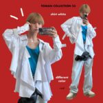 Toman Instagram - TOMAN COLLECTION shirt (white) style👕👖👟 最近は後ろのひらひらを全て外して フロントのボタンと合体させた 前下がりシルエットにハマっています＾＾ size : M_Ｌ / n red / ¥8,000＋tax 〰️〰️〰️〰️〰️ ご購入はハイライトのリンクから飛ぶか ZOZOTOWNで「とまん」と検索ください🔍