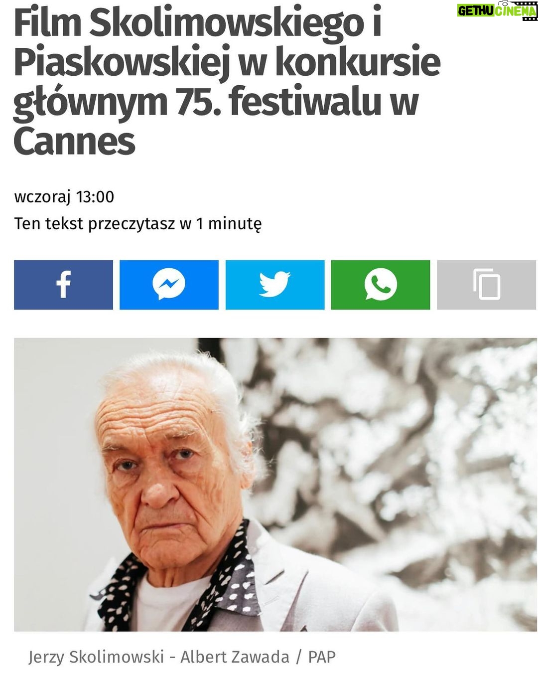 Tomasz Organek Instagram - Jak ja się cieszę, że „nasz” film Eo dostał się do głównego konkursu w nadchodzącym @festivaldecannes !!! Dziękuję Jerzemu, Ewie i moim wspaniałym, cudownym partnerom na planie, gdzie dane mi było przeistoczyć się na chwilę w Zioma ;)) Dziękuję @dreamallsky, Mateuszowi Kościukiewiczowi oraz fenomenalnej @isabelle.huppert oraz @lorenzo_zurzolo za tę możliwość❤️ Poland