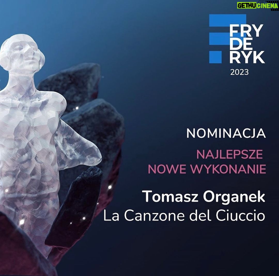 Tomasz Organek Instagram - Wow, jaka poranna siurpryza! Właśnie dostałem nominację do Fryderyka 2023 za wykonanie piosenki La Canzone del Ciuccio do filmu IO @eo_film_official❤️ Dzięki @fryderykfestiwal 😎 Macias! Jedziemy! 😄 @mysticproduction Poland