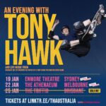 Tony Hawk Instagram – 🇦🇺🛹🎮🎤🎸
Tickets still available to “evening with” in Sydney & Melbourne, and to #THPS25 in Brisbane (+ @birdhouseskateboards crew). Links in bio
Thanks to @activision / @tonyhawkthegame for making this [redemption] Oz tour possible. Australia