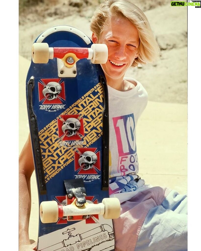 Tony Hawk Instagram - Rare images by Robert Beck (legendary photographer from San Diego) from a solo session at Ken Park’s ramp in 1987. Of note: - one-of-a-kind 10 Foot Boneless shirt, handmade by the late, great @otisserie - signature Stubbies shorts - Japan air yoga? - invert cheesing aka “eye contact” - custom / third party recaps - plastic fantastic! My rails were thinner near the front truck exclusively for crossbone grabs. The rest was excessive but I deemed necessary. - mandatory @carlsbad_pipelines sticker - mandatory bangs San Diego, California