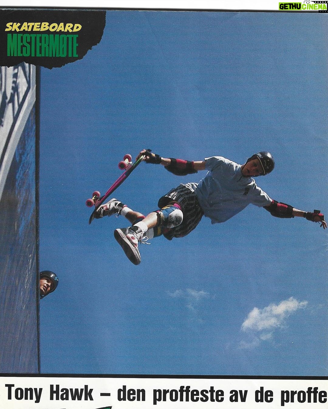 Tony Hawk Instagram - Pages from a 1989 Norwegian mag “SKATEBOARD.” A lot going on here - and a lot that I didn’t translate - but key takeaways are: - pioneering #lifestylegrab - two handfuls of CD’s including SLF, Erasure, U2, The The, Love & Rockets, Peter & Test Tube Babies. I must have bought these all while on tour since I didn’t have a CD binder. And I definitely broke / scratched / lost most of them along the way. - handwritten note proclaiming skateboarding is not a crime… because it was once outlawed in Norway - Limpies pants & bum bag, Airwalks and experimental Underhill deck - typical Euro demo scene circa 1989 - judo air while #rayunderhill watches over me, as I like to think he continues to do. Thanks to @johnharaldknutsson for the scans! 🇳🇴🛹