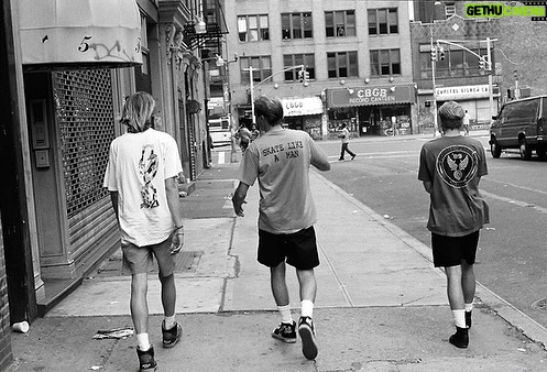 Tony Hawk Instagram - NYC, 1989: we had no days off during the summer Bones Brigade tour but we wanted to visit NYC because none of us had been there before. We drove the tour van from Long Island that morning, parked in the Bowery, made our way to CBGB’s, bought some shirts and got back on the road in time for our demo that afternoon (probably in NJ or PA). Thank you @tsherms for documenting these magical days; they feel like a different lifetime. New York City