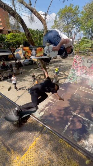 Tony Hawk Instagram - Riley and I went to @bioxcellerator in Colombia to get treatments for [his] joints and [my] neck, which have all suffered consistent trauma through the years. I have a few close friends that made incredible progress with their lingering injuries after visits to the clinic so I’m excited for the results. But first was a skatepark tour with local legend @davidgonzalez. One kid referred to him as “DaVincio” while we were skating and I couldn’t agree more… he even learned my trick in 3 tries 🍝🤠 (Riley couldn’t join us because of a recent shoulder surgery).
🇨🇴🛹 
🎥: @grampagram / @palomoog