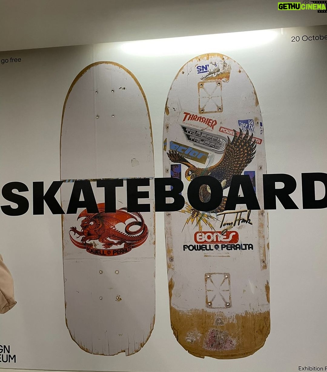 Tony Hawk Instagram - We have seen this classic photo of @tonyhawk on the internet and we just realized Tony is holding the very deck that he loaned us to feature in the currently running Skateboard Exhibit at the @designmuseum in London. The exhibit runs through June 2024 go have a look. How cool! #skateboardinghalloffame Design Museum