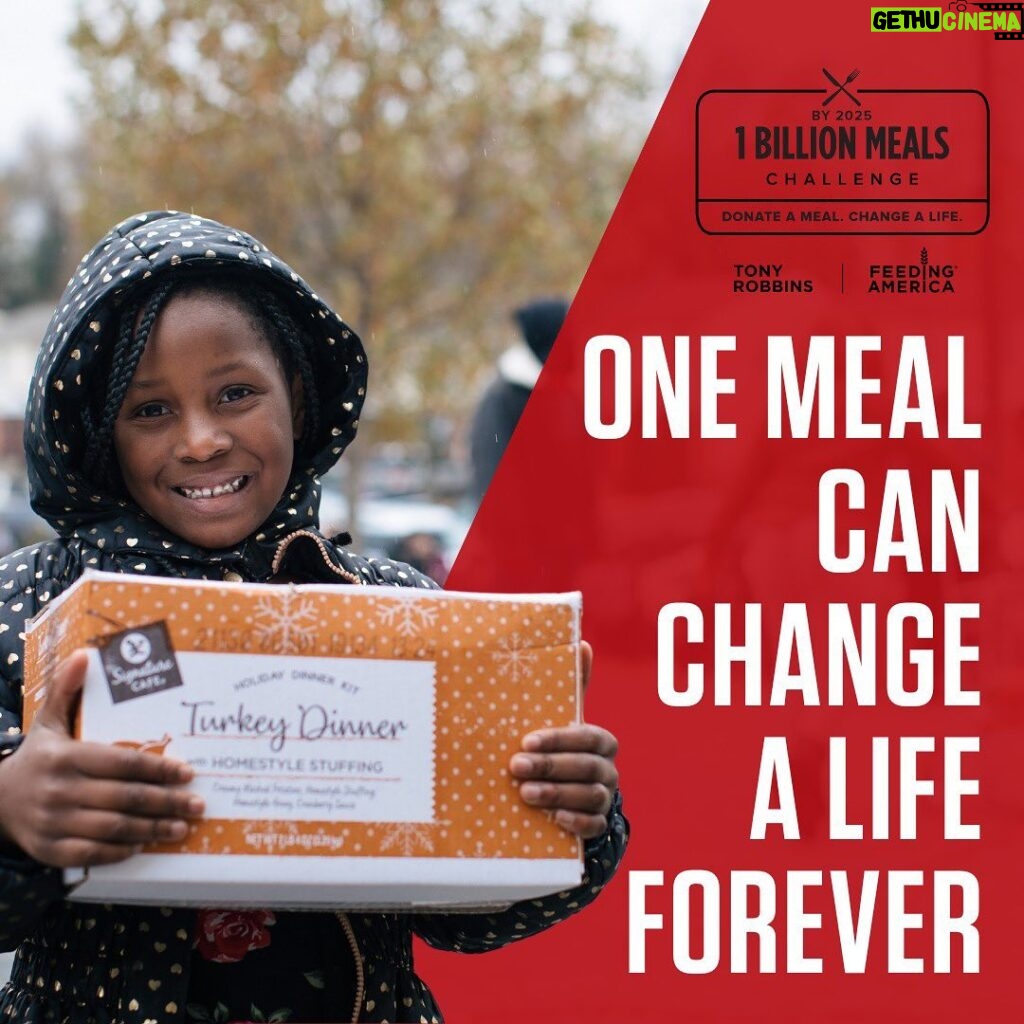 Tony Robbins Instagram - My friends! I’m excited to invite you all to join us for our FIFTH ANNUAL Giving Tuesday Fundraiser benefiting Feeding America. 🥘❤️ In the United States alone, nearly 34 million people, including 9 million children, are food insecure. With everything going on, food prices are reaching new record highs, making it increasingly harder for families to get nutritious meals. Everyone facing hunger is forced to choose between food and other basic necessities. No one should ever have to decide between food or a roof over your head, especially when you’re a caregiver to another. 💔 It’s heartbreaking to know that it’s often our most vulnerable who are deeply impacted by food insecurity — children, families, and the elderly. But together, we can CREATE a different reality. 🫶 Our partners at Feeding America work tirelessly to provide nutritious food directly to our communities using their network of over 200 food banks and 60,000 food pantries across America. ❤️ From now until December 2, we’ll double match donations—providing TRIPLE the impact 3️⃣✖️🥘 —up to a total donation of $50,000. $1 helps provide at least 10 meals secured by Feeding America® on behalf of local member food banks. This means that for just $10, we’ll be able to provide 300 meals for our brothers and sisters in need, thanks to the double match! 🙌 We’ll double donations made through this Instagram fundraiser. Tap the donation link on this post to join us in our mission to #ENDHUNGER and provide 1 BILLION meals! When we all come together, every donation, big or small, truly makes a difference. Drop a 🍽️❤️ in the comments if you’re called to join us in making a contribution. Thank you for your generosity, it is deeply meaningful.