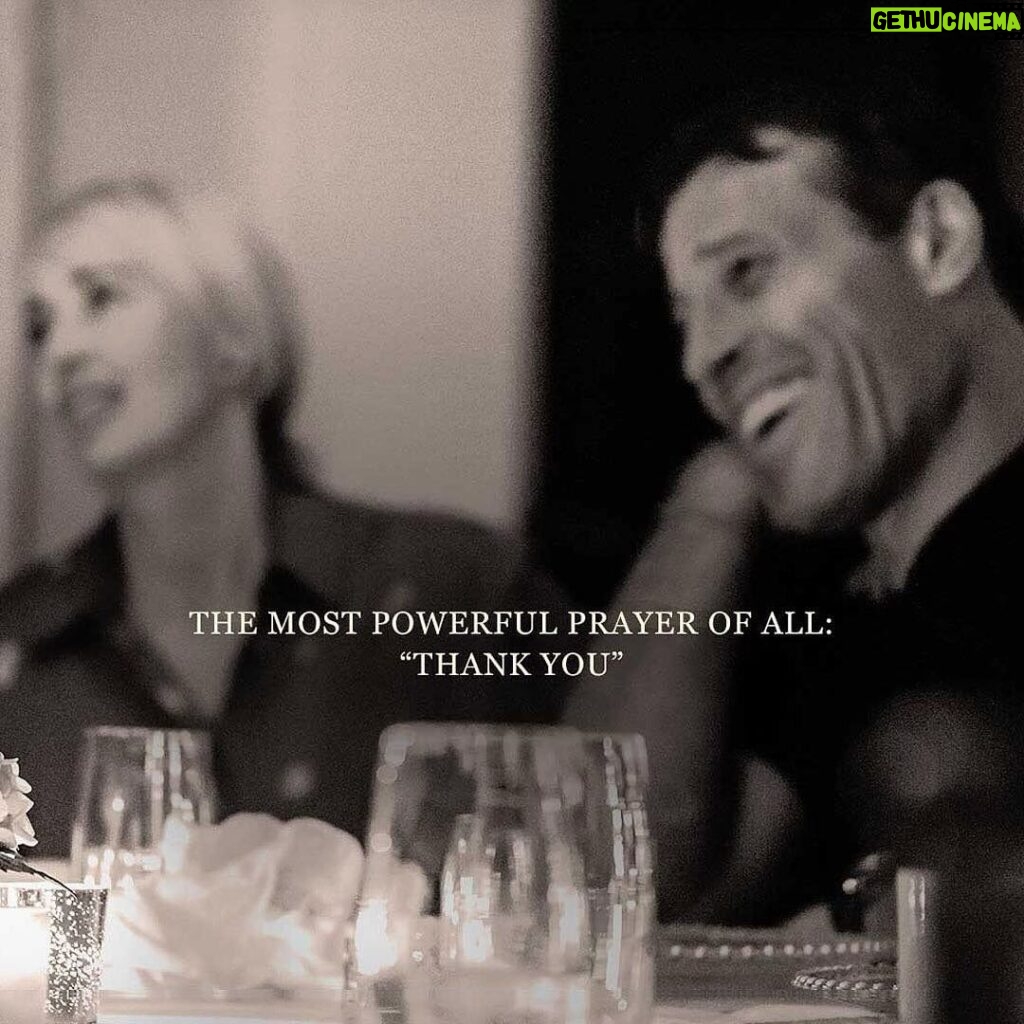 Tony Robbins Instagram - Happy Thanksgiving! This is that special time of year when we hit the pause button, soak in the present moment, and reflect on the things that make our life so meaningful: the people, places, cherished memories, and magical moments that make our hearts dance with joy. It's a time when we gather with our loved ones, family, and friends, and share in the spirit of gratitude. Around the table, we often pose a simple yet profound question: "What are you grateful for?" I invite you to join me for a moment of reflection for all of the blessings in our lives, both grand and seemingly small. By focusing our attention on appreciation, we’ll find even more to be grateful for! As you spend time with your loved ones this week, take a moment to notice all the beauty around you. What can you choose to be joyful about? Who deserves your heartfelt "thank you" this year? Share with those you love and the people around you what they mean to you. Thank them with simple kindness and voice your appreciation. Send a note, share a smile even if it’s with a stranger. You might even consider offering a prayer — you don’t have to be religious or spiritual to do it. The most powerful prayer I know is simply: thank you. 🙏🧡 Yours in deep gratitude, Tony and Sage