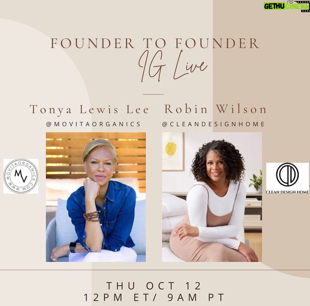 Tonya Lewis Lee Instagram - Join Us LIVE as I welcome the brilliant mind behind @CleanDesignHome @RobinWilsonHome for an exclusive Instagram Live session! At Movita, we believe in nourishing not just our bodies, but also our homes. @CleanDesignHome is a beacon of inspiration, offering curated, sustainable options that resonate with our ethos of wellness and style. MEET THE FOUNDERS: Tonya Lewis Lee, the driving force behind Movita Organics, joins forces with Robin Wilson, a trailblazer known for redefining the concept of 'home.' Robin's journey as the first Black woman with a global textile line and her dedication to wellness align seamlessly with our mission at @MovitaOrganics 📅 Date: Thu 10/12 🕕 Time: 12 PM ET | 9 AM PT 📍 Where: Instagram Live - [@TonyaLewisLee] Prepare your questions, gather your curiosity, and let's embark on a transformative journey together! Tag a friend and have them join to enter our Movita Organics box giveaway! 🎁 See you there! 💚🏡 #MovitaOrganics #CleanDesignHome #WellnessAtHome #SustainableLiving #HomeWellness #EcoFriendlyLiving #InspiringSpaces #HealthyHome #LiveWell #TransformativeSpaces #MeettheFounders