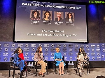 Tonya Lewis Lee Instagram - Such a pleasure sharing the stage with fellow producers and powerhouse women: @Debramchase @madamefaleshill @Crystalmccrary to talk about being a producer and the importance of diverse storytelling for all people. Thank you @paleycenter for this fantastic and productive opportunity!
