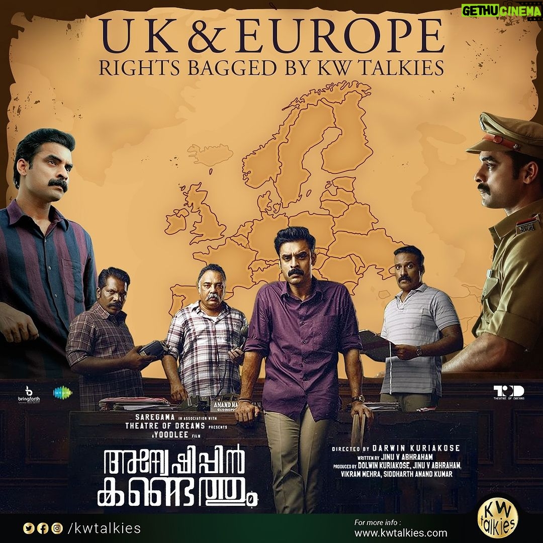 Tovino Thomas Instagram - അന്വേഷിപ്പിൻ കണ്ടെത്തും across UK & Europe! Awaited truth on the Big Screen on February 9th, 2024! 🎬 📹 #tovinothomas #darwinkuriakose #jinuabraham #dolwinkuriakose #anveshippinkandethum #kwtalkies #UK #Europe