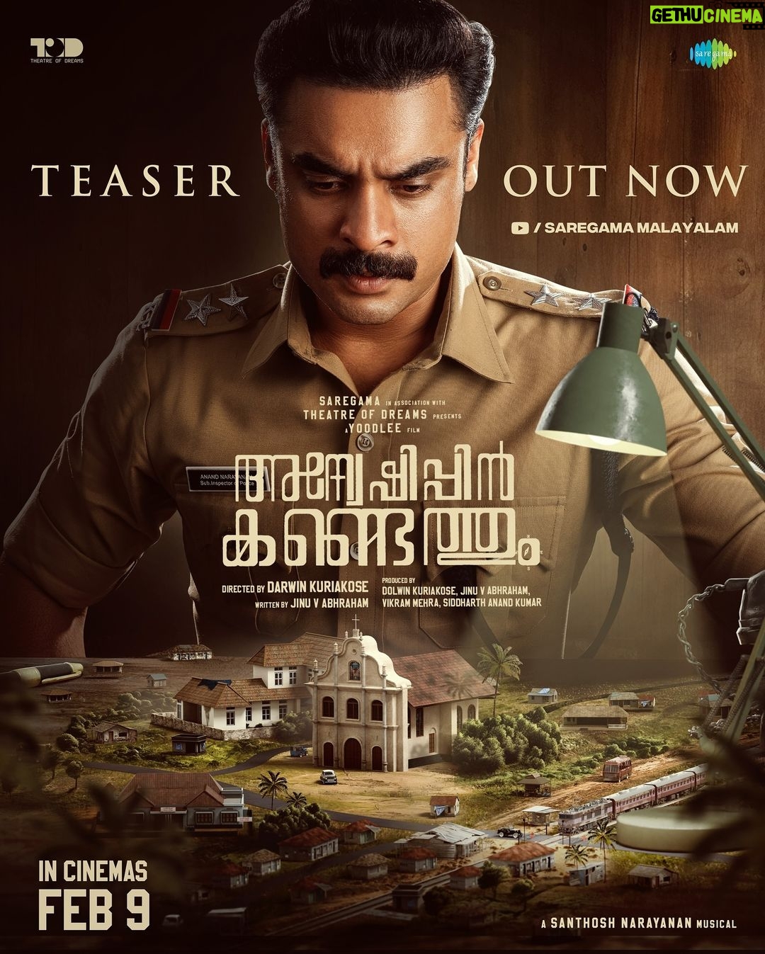 Tovino Thomas Instagram - Setting the digital world ablaze, take a glimpse into the world of #anweshippinKandethum !! bit.ly/3tGWdzH Watch the truth unfold on Big Screens from February 9th, 2024! @tovinothomas @darwinkuriakose @dolwinkuriakose @saregamamalayalam @yoodleefilms @theatreofdreamsofficial @musicsanthosh @actor.siddique @harisreeasokan @pramod_veliyanadu @vineeth_thattil_david @rajagopal_rahul @actorindrans @shammithilakan_ @kottayamnazeer @azeesnedumangad @baburajactor @arthana_binu @danceramyasuvi @suraj_k16 @gautham___sankar @sanjuvaikom @d_i_l_e_e_p_n_a_t_h @sameerasaneesh @eggwhitevfx @aesthetic_kunjamma @Sharanya_.r._ @k_madhupal @snakeplant.in #thepursuitbegins #tovinothomas #DarwinKuriakose #JinuAbraham #DolwinKuriakose #SantoshNarayanan #MushinParari #TheatreofDreams #releasingsoon #SnakeplantLLP
