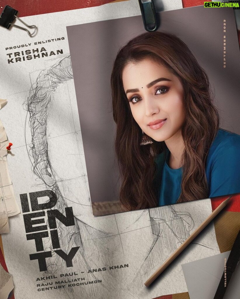 Trisha Instagram - Revealing the Leading Lady of IDENTITY: TRISHA KRISHNAN Excited to join hands for an amazing movie together!! Gear up for an unforgettable ride, guys..! IDENTITY An @akhilpaul_ @anaskhan_offcl Movie ! Super excited and looking forward to an awesome shoot. Time to muscle up.. Loads of Action waiting down the line! @identity_themovie #IDENTITY #Sept23