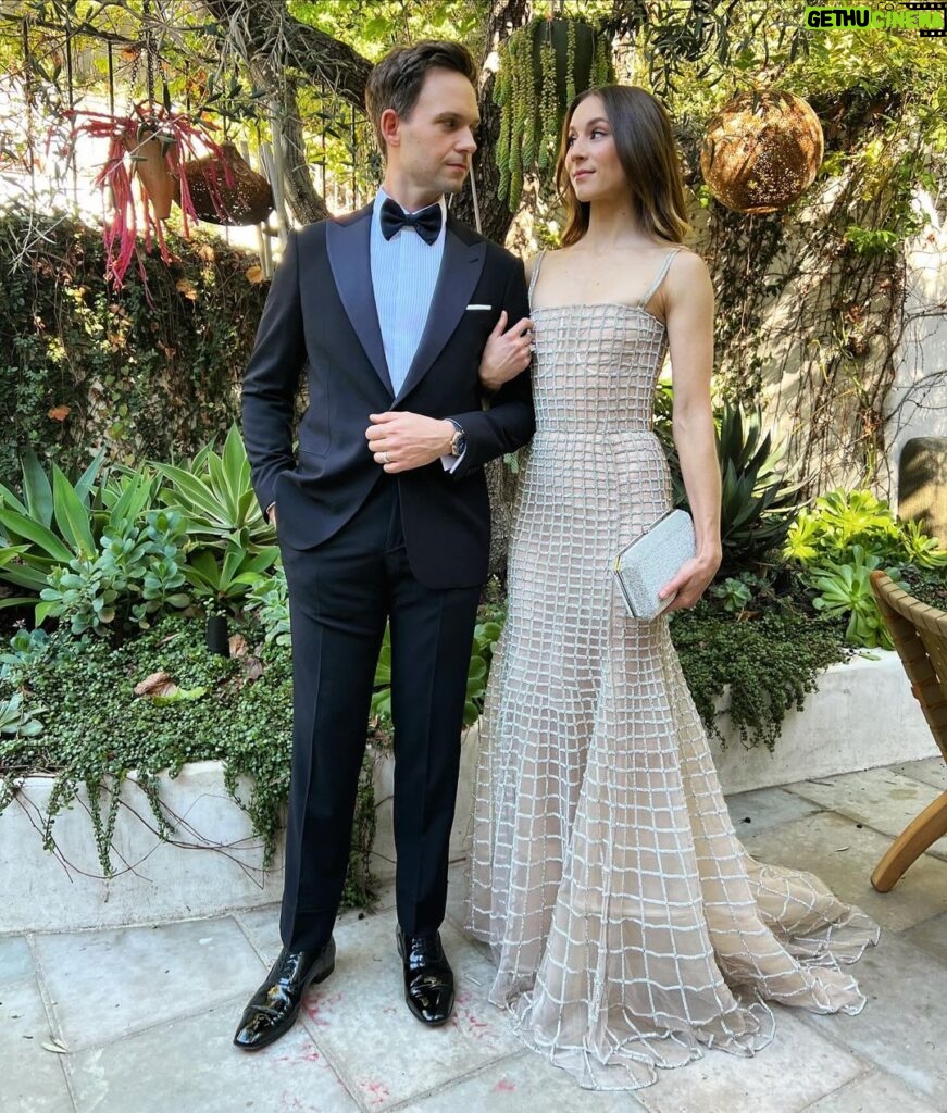 Troian Bellisario Instagram - So grateful for a night out with you @patrickjadams Thank you to my incredible team: @annabelleharron and this incredible @oscardelarenta dress Hair: @thechromastudiowesth Make up: @fabiolamakeup Clutch: @tylerellisofficial Jewelry: @normansilverman And obviously @shradercomms for the win.
