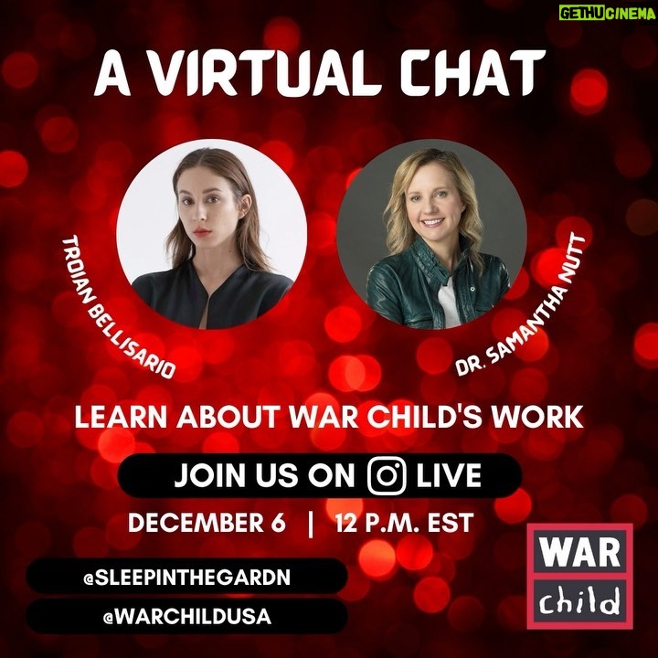 Troian Bellisario Instagram - Tune in tomorrow December 6 at 9 A.M. PST / 12 P.M. EST to my Instagram LIVE where I will be having a special Virtual Chat with @Warchildusa’s Founder, @drsamnutt! You won't want to miss this — we'll be chatting about War Child's international work, its upcoming #AtHomeWithTheWorld virtual gala, the unfolding humanitarian crisis in #Afghanistan, and how you can help war-affected children and families. To support #WarChild, register to watch their At Home With The World gala for free and make a donation here: warchildusa.org/gala (link in bio)