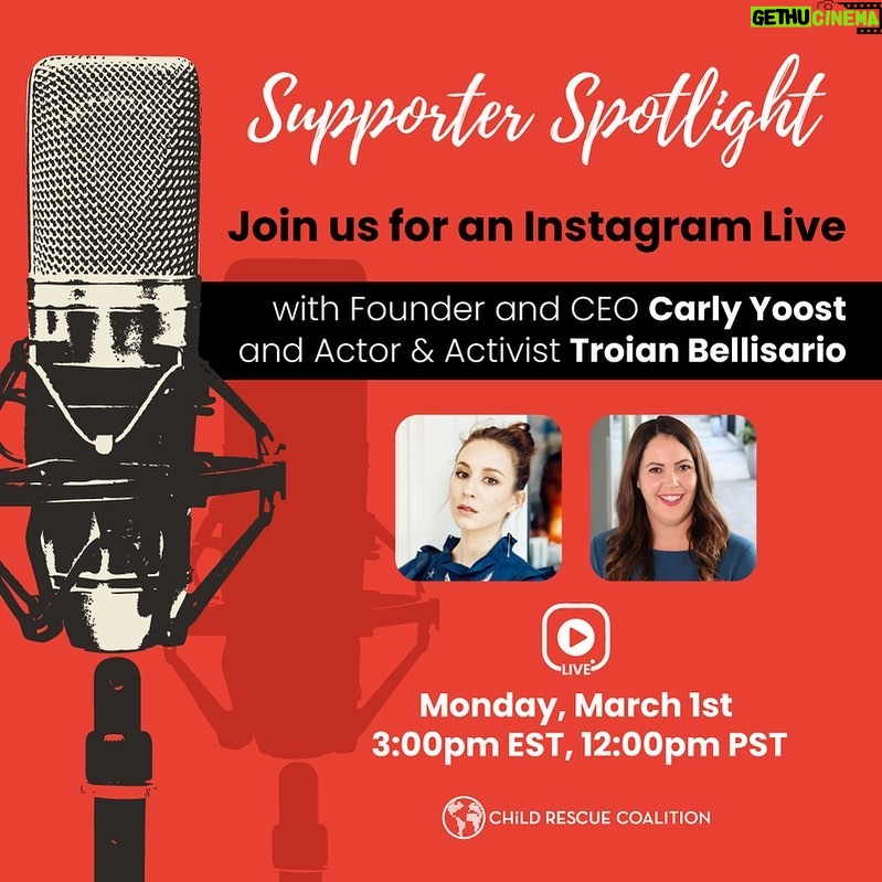 Troian Bellisario Instagram - Please join me and the incredible founder of @childrescuecoalition ( @carlyyoostcrc ) for a IG live on Monday, March 1st 3pm EST/12pm PST! Can’t wait to see you there!