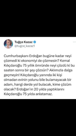 Tuğçe Kazaz Instagram - Cumhurbaşkanı Erdoğan bugüne kadar neyi çözmedi ki ekonomiyi de çözmesin? Kemal Kılıçdaroğlu 75 yıllık ömründe neyi çözdü ki bu saaten sonra bir şey çözsün? 

#erdoğan #kılıçdaroğlu #ekonomi #seçim2023 #milletittifakı #cumhurittifakı #türkiye #tuğçekazaz #tugcekazaz #shorts #reels