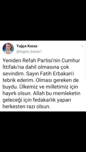 Tuğçe Kazaz Instagram - YENİDEN REFAH PARTİSİ CUMHUR İTTİFAKI'NDA 👍 NOT: Arkadaşlar bu hesabım çok fazla şikayet ediliyor, lütfen boş bırakmayalım. #yenidenrefahpartisi #fatiherbakan #cumhurittifakı #türkiye #hayırlıolsun #tuğçekazaz #tugcekazaz #reelsvideo #reelsviral #turkey