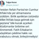 Tuğçe Kazaz Instagram - I regret that the New Welfare Party (Yeniden Refah Partisi) is not part of the People's Alliance. Unity is better than division. Muslims should not turn away from each other while the National Alliance is even embracing the "devil" to come to power. Fatih Erbakan has the right to withdraw as a candidate. We must mediate and unite them! Je regrette que le Nouveau Parti du Bien-être (Yeniden Refah Partisi) ne fasse pas partie de l'Alliance des Peuples. L'unité vaut mieux que la division. Les musulmans ne devraient pas se détourner les uns des autres alors que l'Alliance nationale embrasse même le "diable" pour arriver au pouvoir. Fatih Erbakan a le droit de retirer sa candidature. Nous devons servir de médiateur et les unir ! #yenidenrefahpartisi #fatiherbakan #lenouveaupartiduenetre #thenewwelfareparty #cumhurittifakı #Milletİttifakı #birlik #dayanışma #Türkiye #Turkey